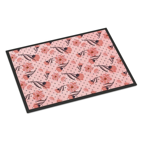 Carolines Treasures Pink Flowers and Polka Dots Indoor or Outdoor Mat, 24 x 36 in. BB7499JMAT - main